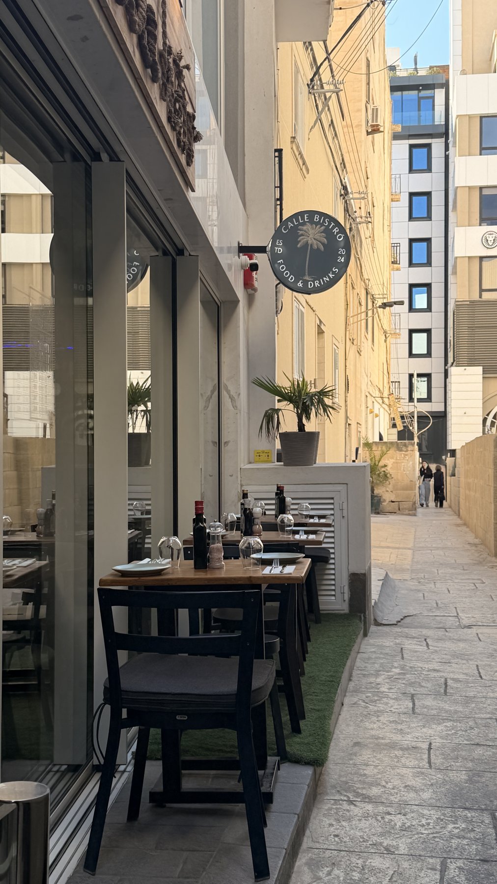 Calle Bistro Seafood exterior and terrace on Zimmermann Barbaro Street, Sliema Malta