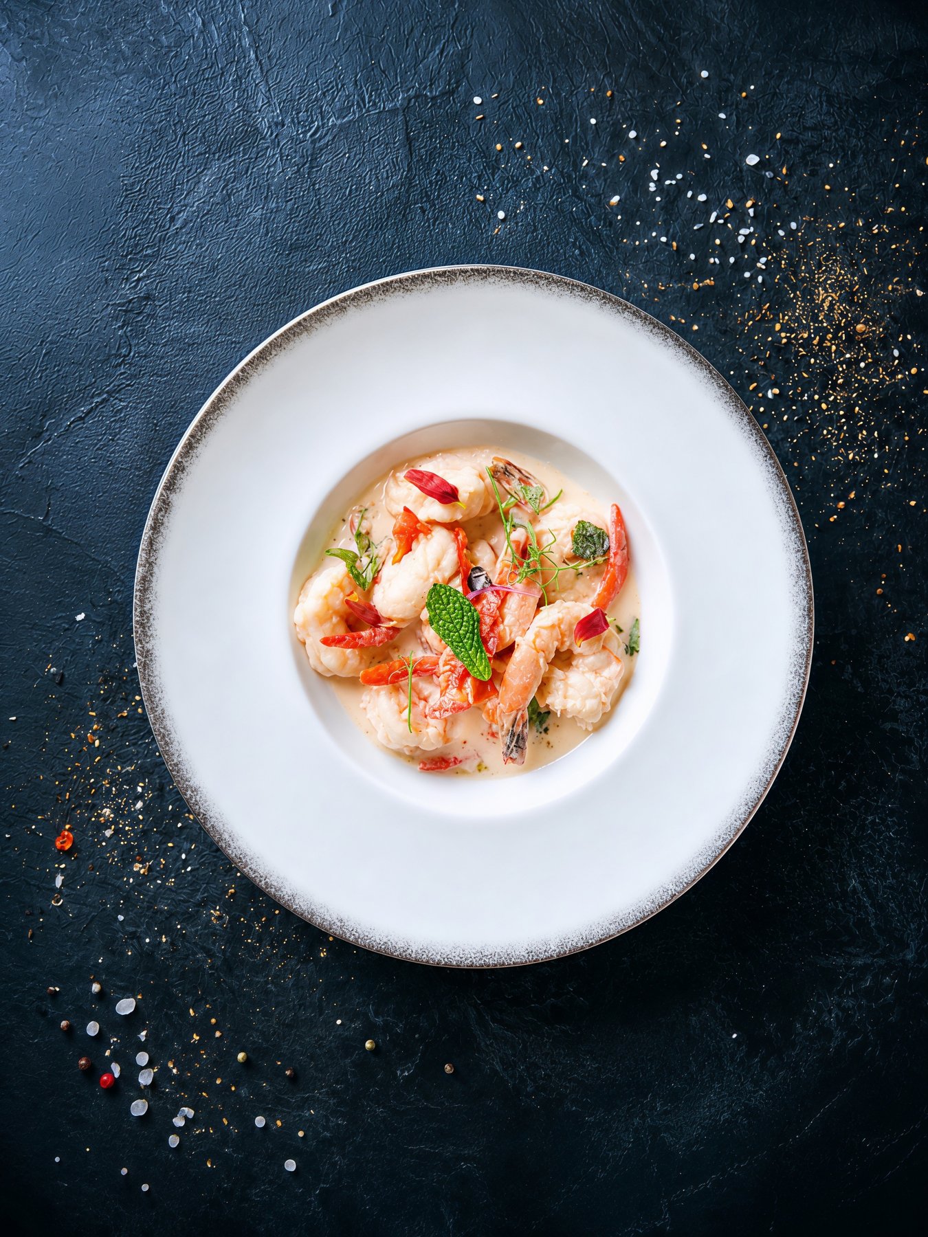 Wild red prawn crudo with fresh herbs at Calle Bistro, fresh seafood Sliema Malta