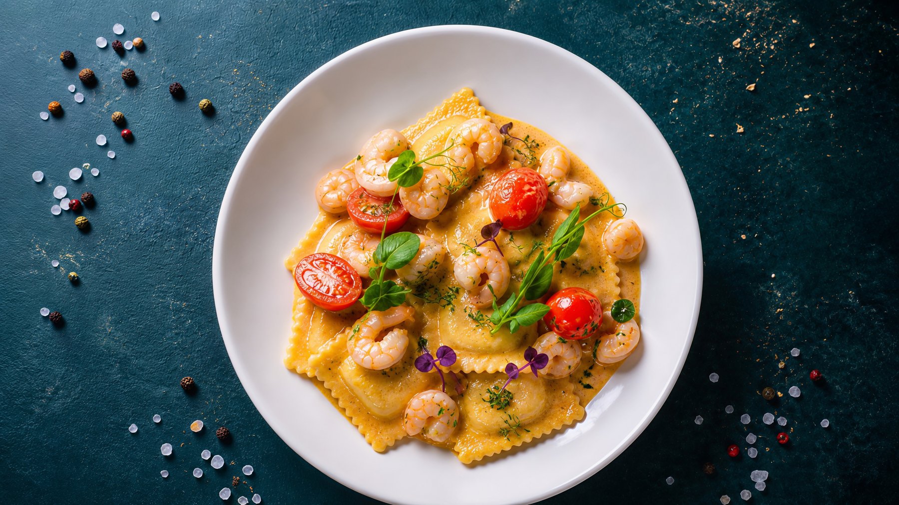 Shrimp ravioli with cherry tomatoes and herbs at Calle Bistro, best seafood restaurant Malta