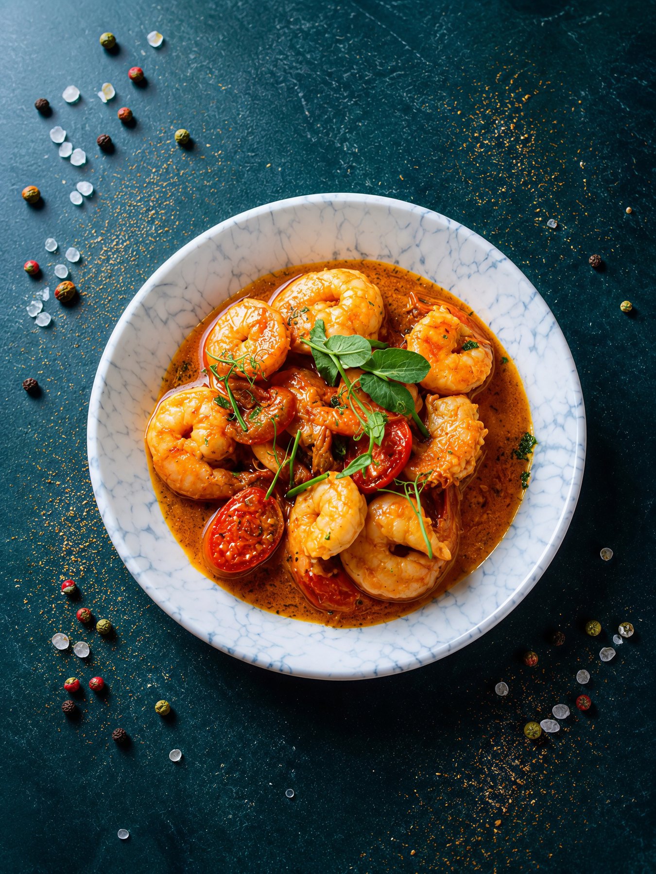 Garlic butter shrimp in tomato sauce at Calle Bistro, seafood restaurant Sliema Malta